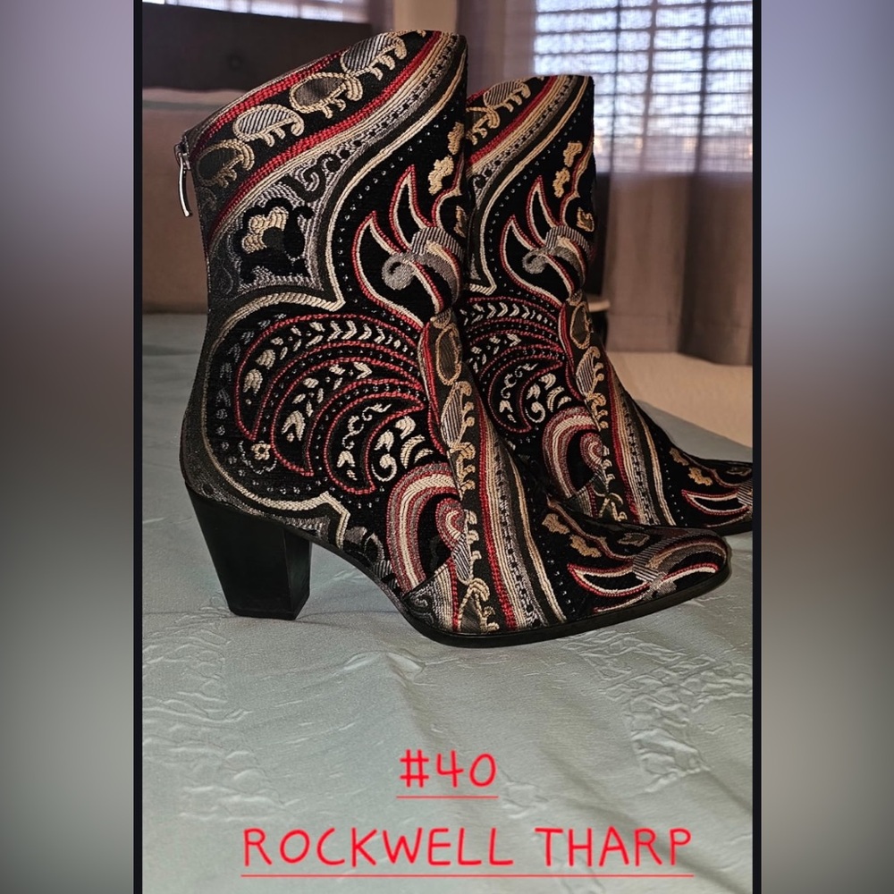 Paisley Heeled Boots - Black and Red